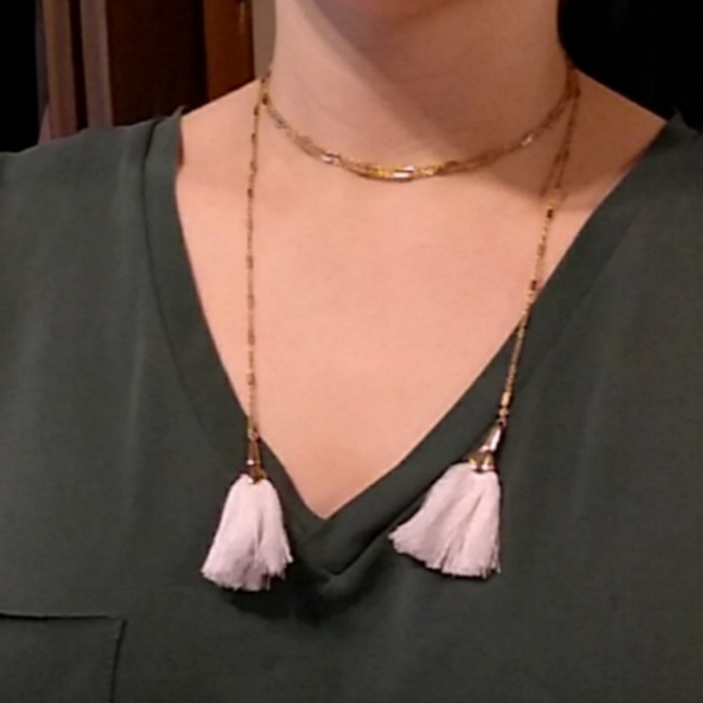 Gold & white Tassle necklace Long Kevia New in Bag